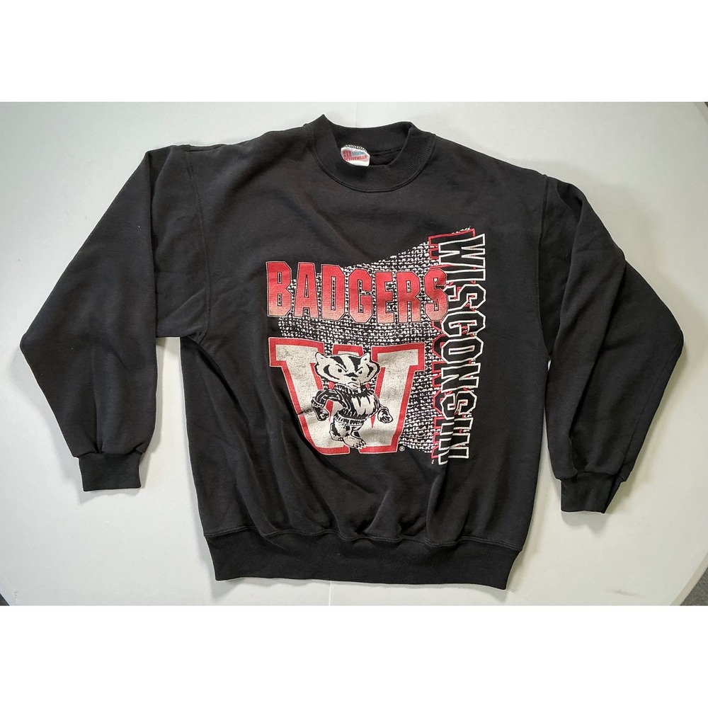 VTG 90s USA Made Wisconsin Badgers Sweatshirt Mens L Black Preppy Fall Classic